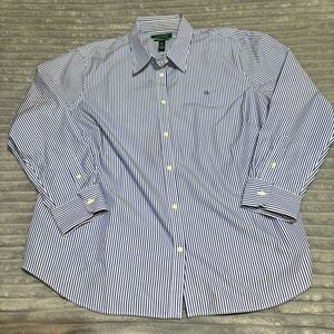 Lauren Ralph Lauren Men's Button Down Shirt Striped‎ Blue&White Stanton Non-Iron